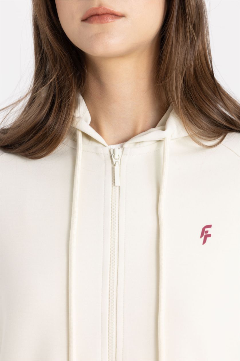 WOMAN Ecru Regular Fit Scuba Fabric Cardigan