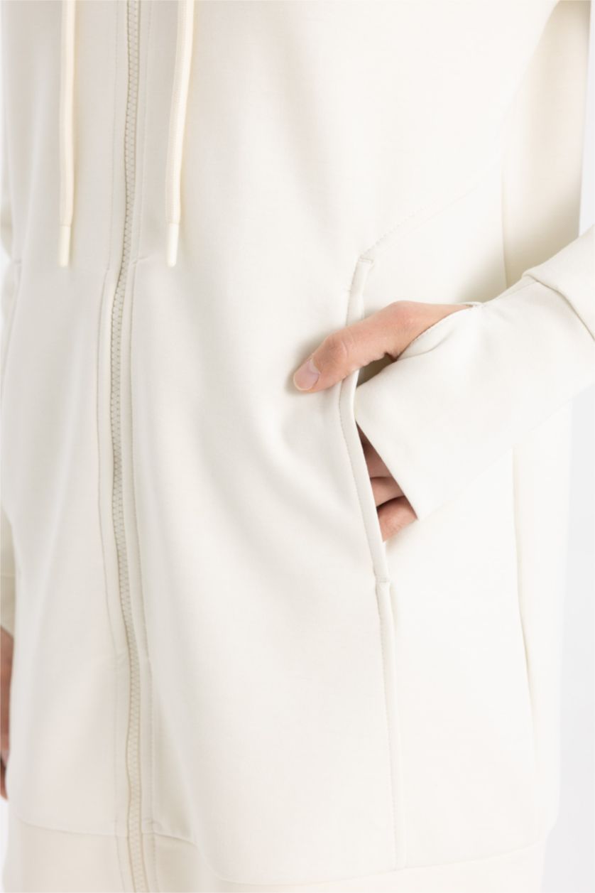 WOMAN Ecru Regular Fit Scuba Fabric Cardigan