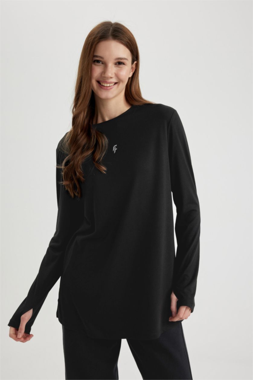WOMAN Black DeFactoFit Crew Neck Long Sleeve Tunic T-Shirt