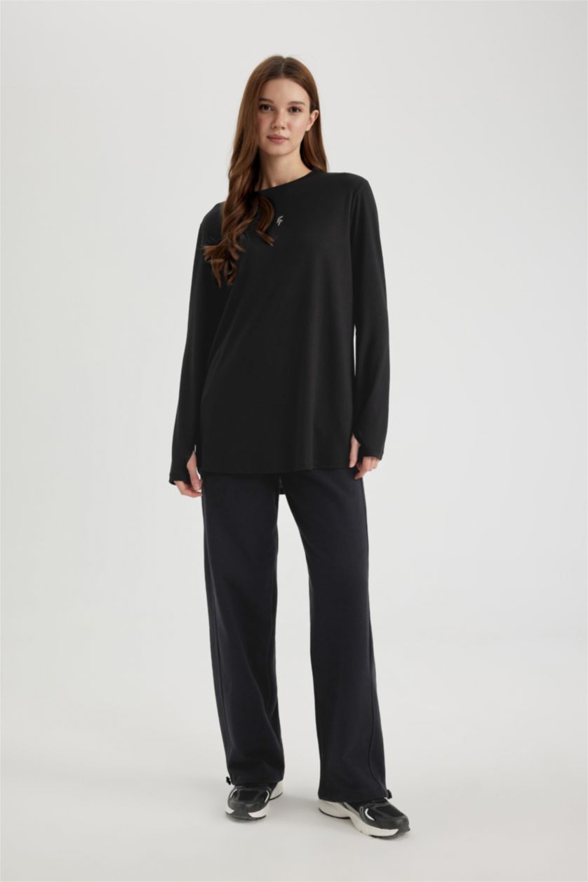 WOMAN Black DeFactoFit Crew Neck Long Sleeve Tunic T-Shirt