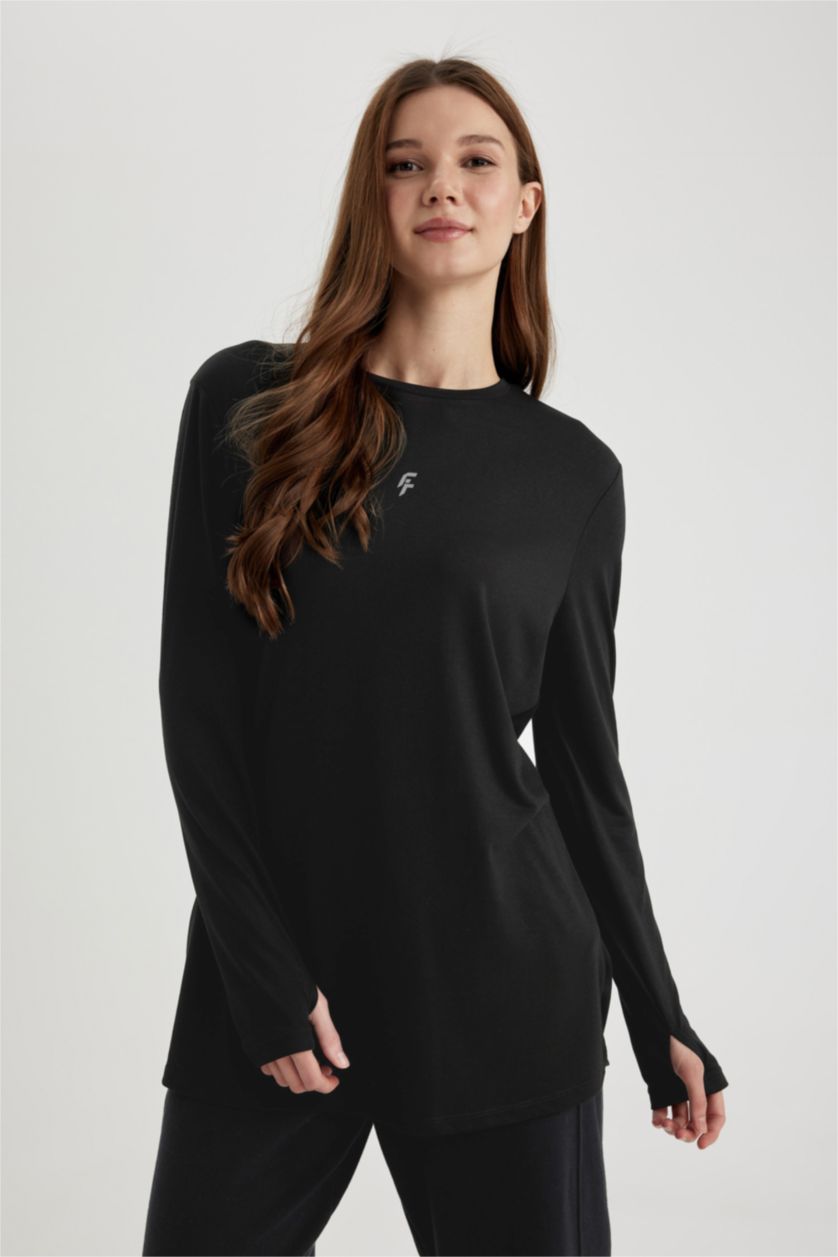 WOMAN Black DeFactoFit Crew Neck Long Sleeve Tunic T-Shirt