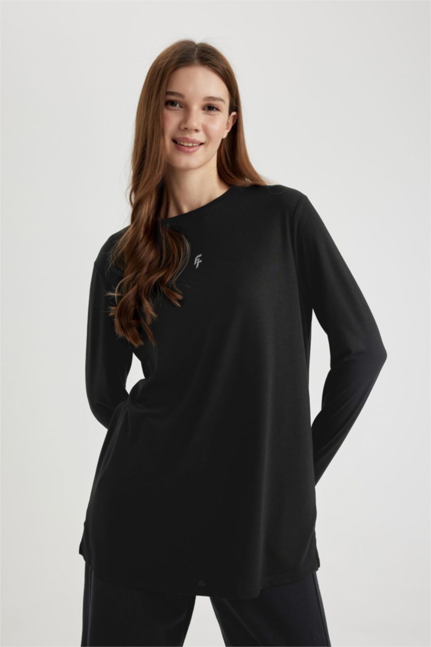 WOMAN Black DeFactoFit Crew Neck Long Sleeve Tunic T-Shirt