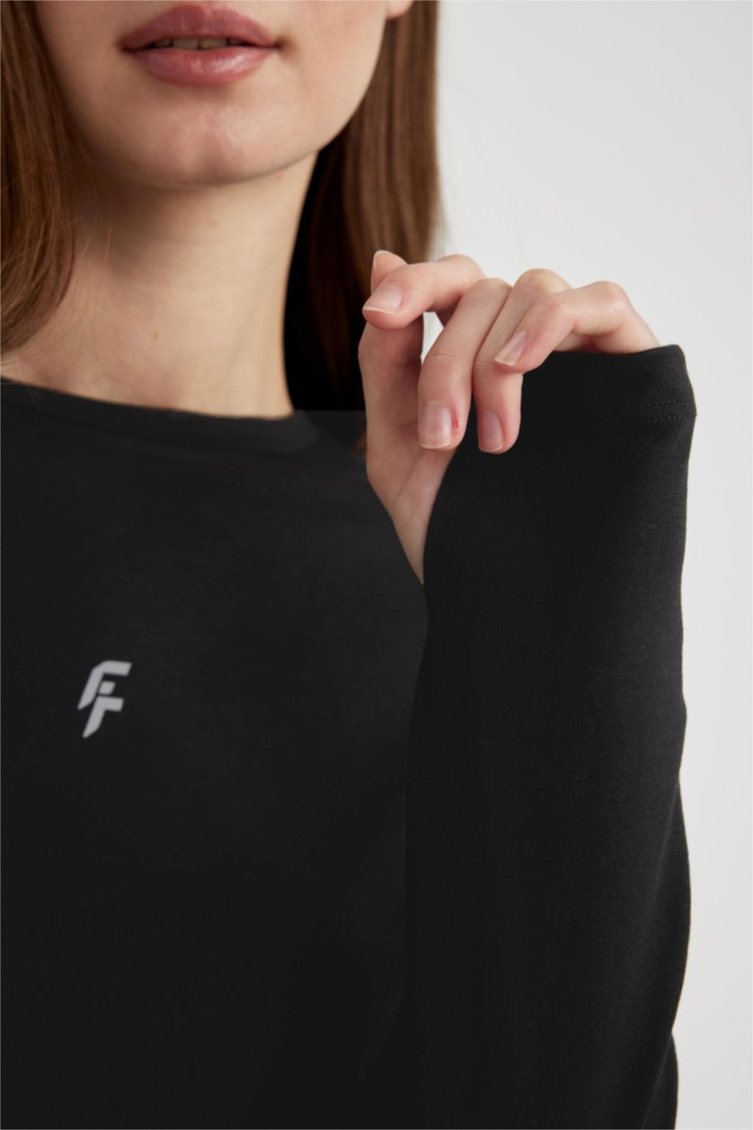 WOMAN Black DeFactoFit Crew Neck Long Sleeve Tunic T-Shirt