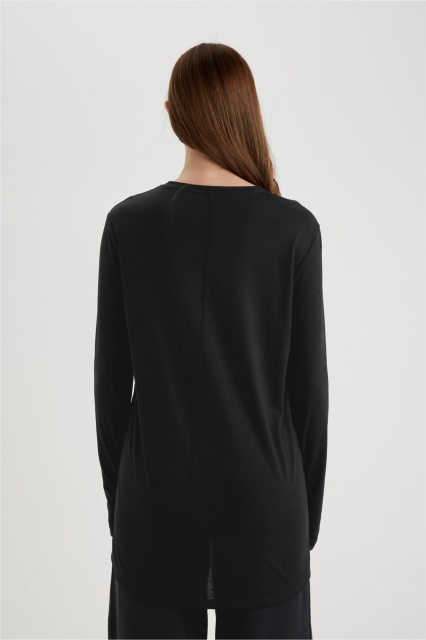 WOMAN Black DeFactoFit Crew Neck Long Sleeve Tunic T-Shirt