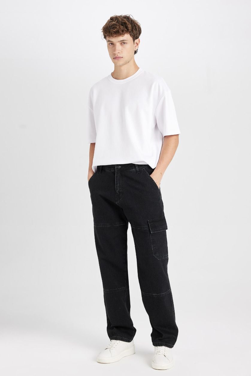 HOMME Noir Pantalon En Jean à jambes larges à Taille normale