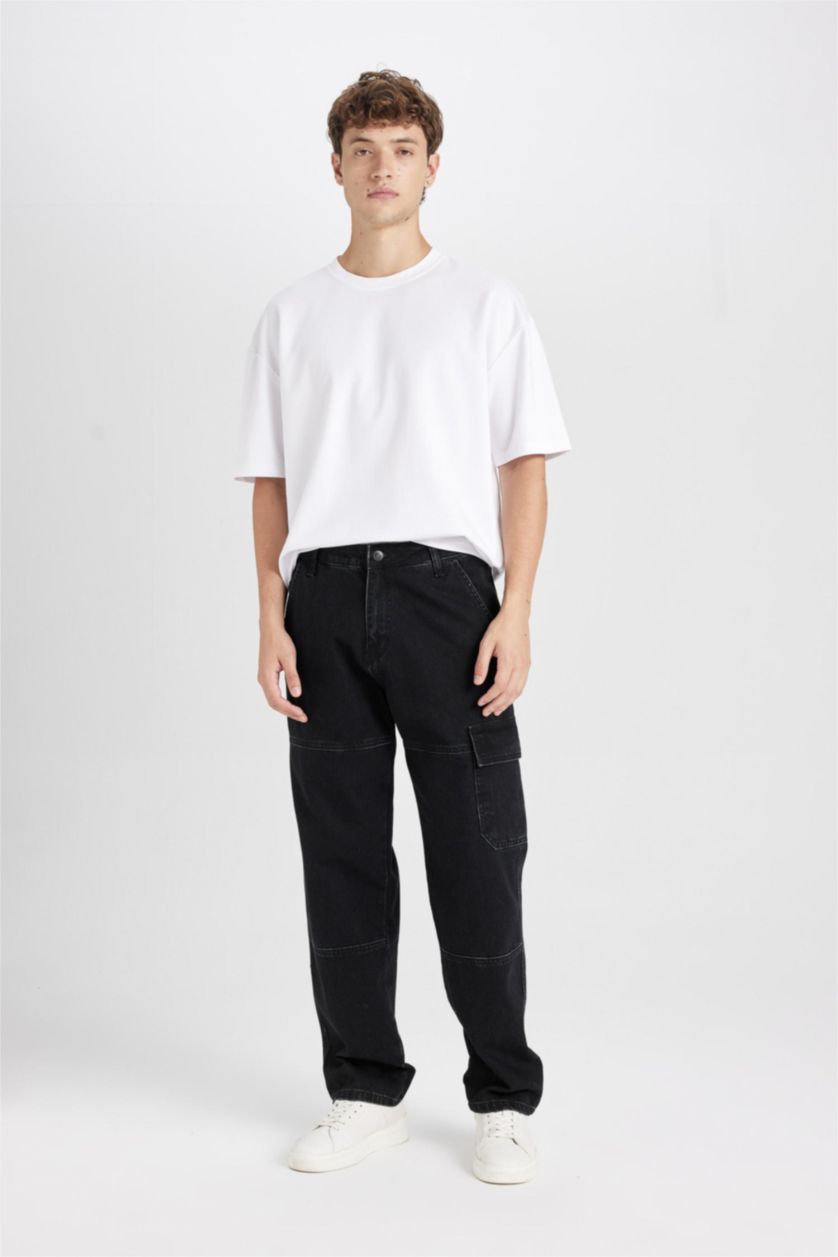 HOMME Noir Pantalon En Jean à jambes larges à Taille normale