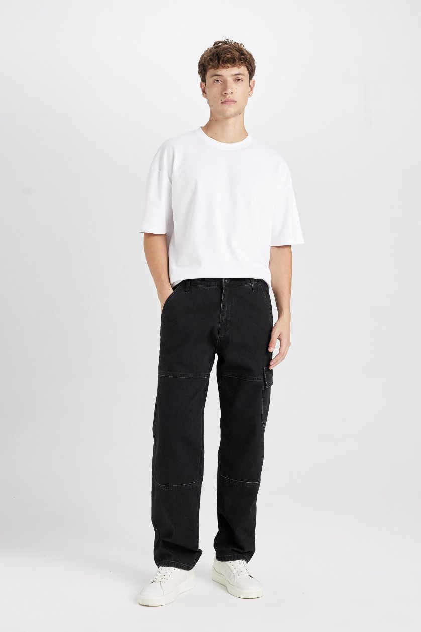 HOMME Noir Pantalon En Jean à jambes larges à Taille normale