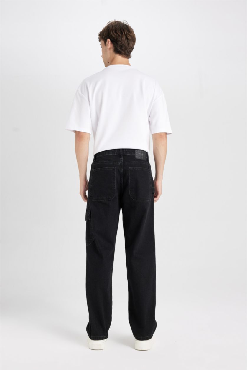 HOMME Noir Pantalon En Jean à jambes larges à Taille normale