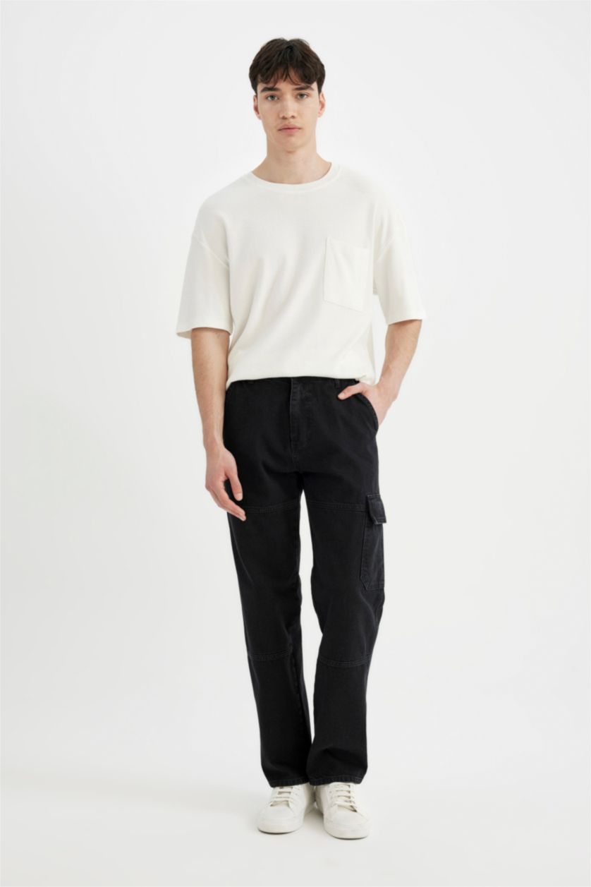 HOMME Noir Pantalon En Jean à jambes larges à Taille normale