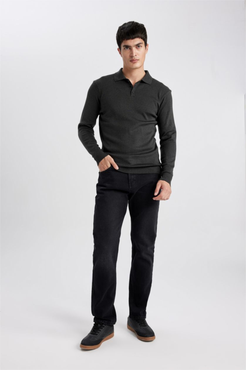 رجال أسود بنطرون جينز قصة مستقيمة وخصر عادي