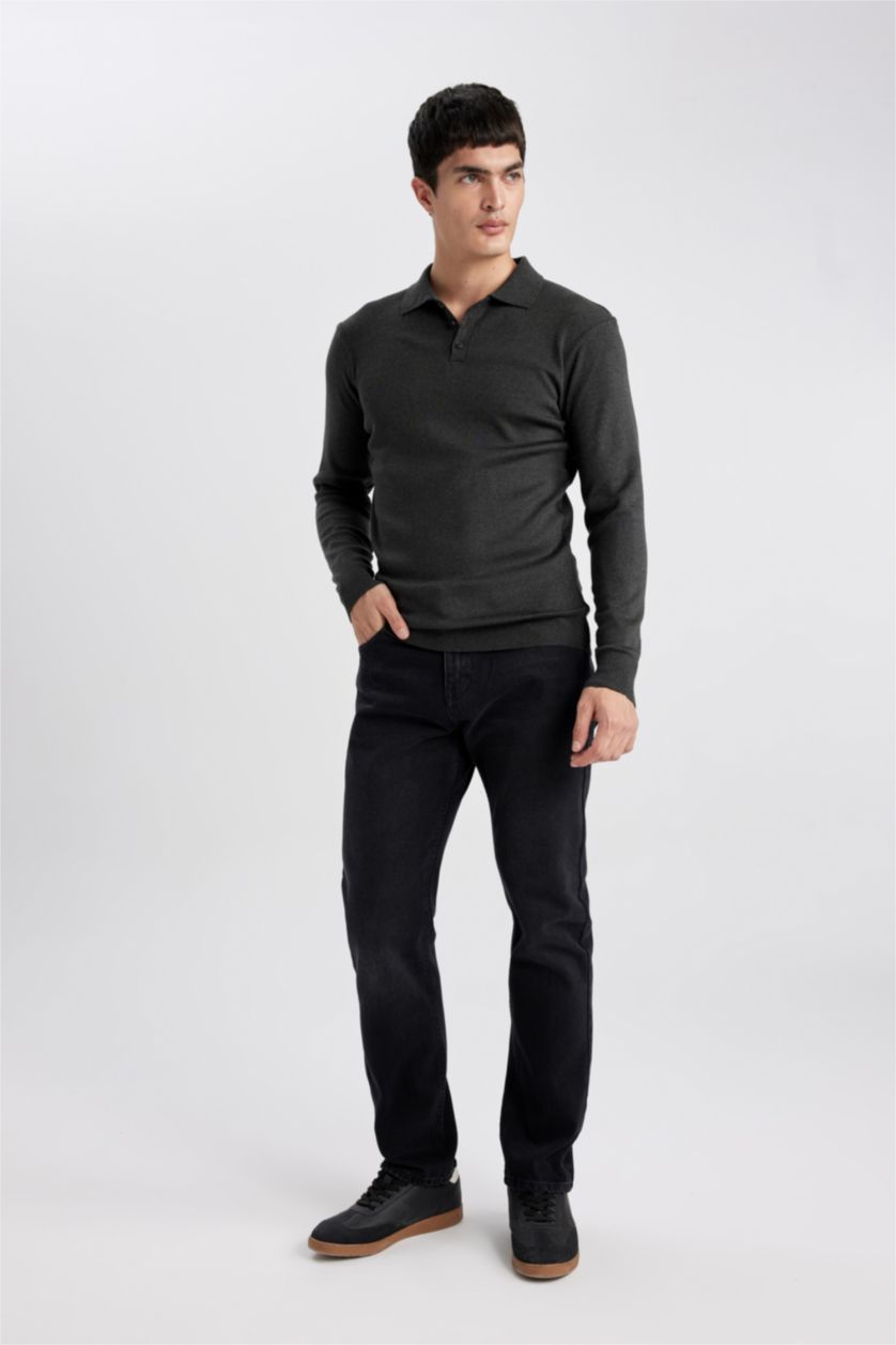 رجال أسود بنطرون جينز قصة مستقيمة وخصر عادي