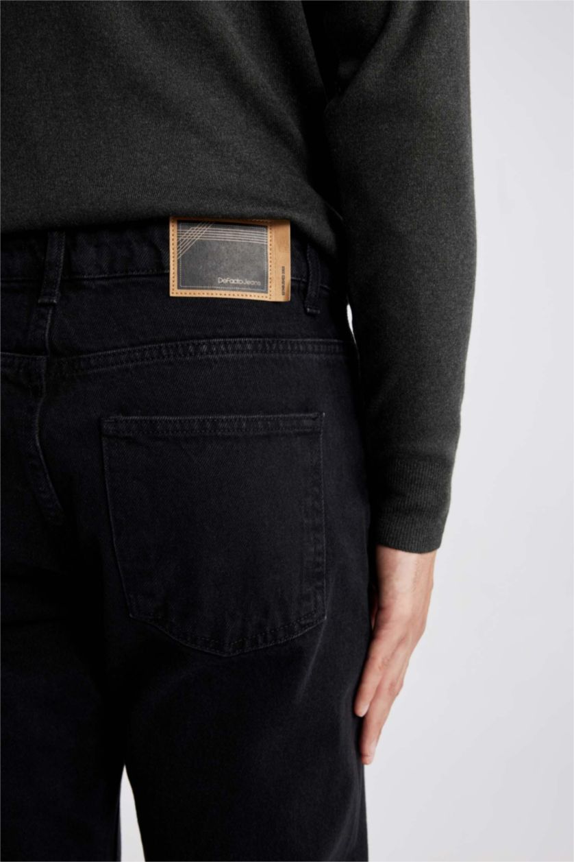 رجال أسود بنطرون جينز قصة مستقيمة وخصر عادي