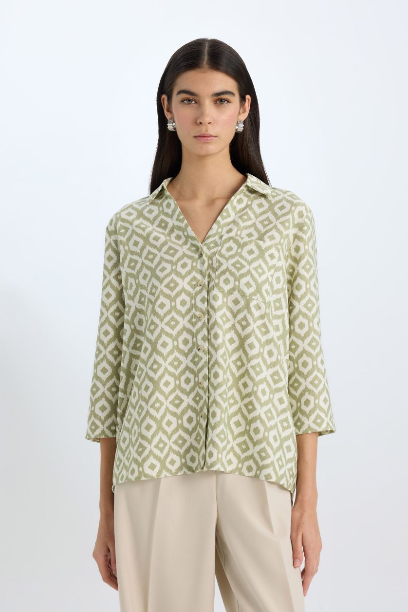 Әйелдерге Жалбыз қалыпты пішім Ұзын жеңді көйлек