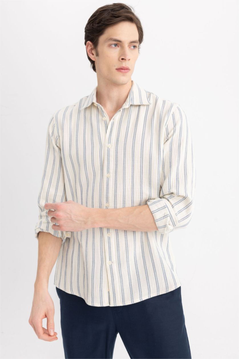 Ерлер қою көк поло жаға Ұзын жеңді көйлек