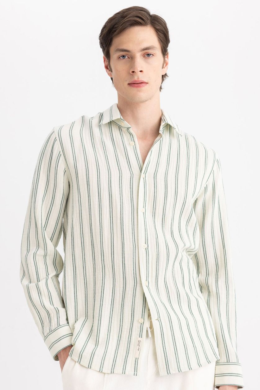 Ерлер Жасыл поло жаға Ұзын жеңді көйлек