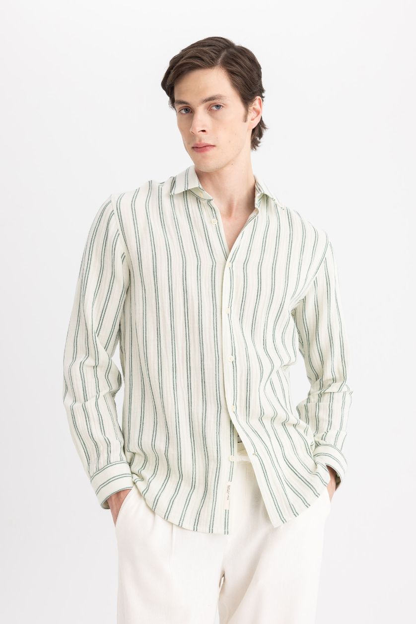 Ерлер Жасыл поло жаға Ұзын жеңді көйлек