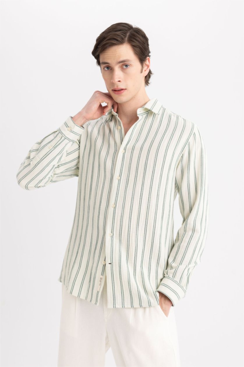 Ерлер Жасыл поло жаға Ұзын жеңді көйлек