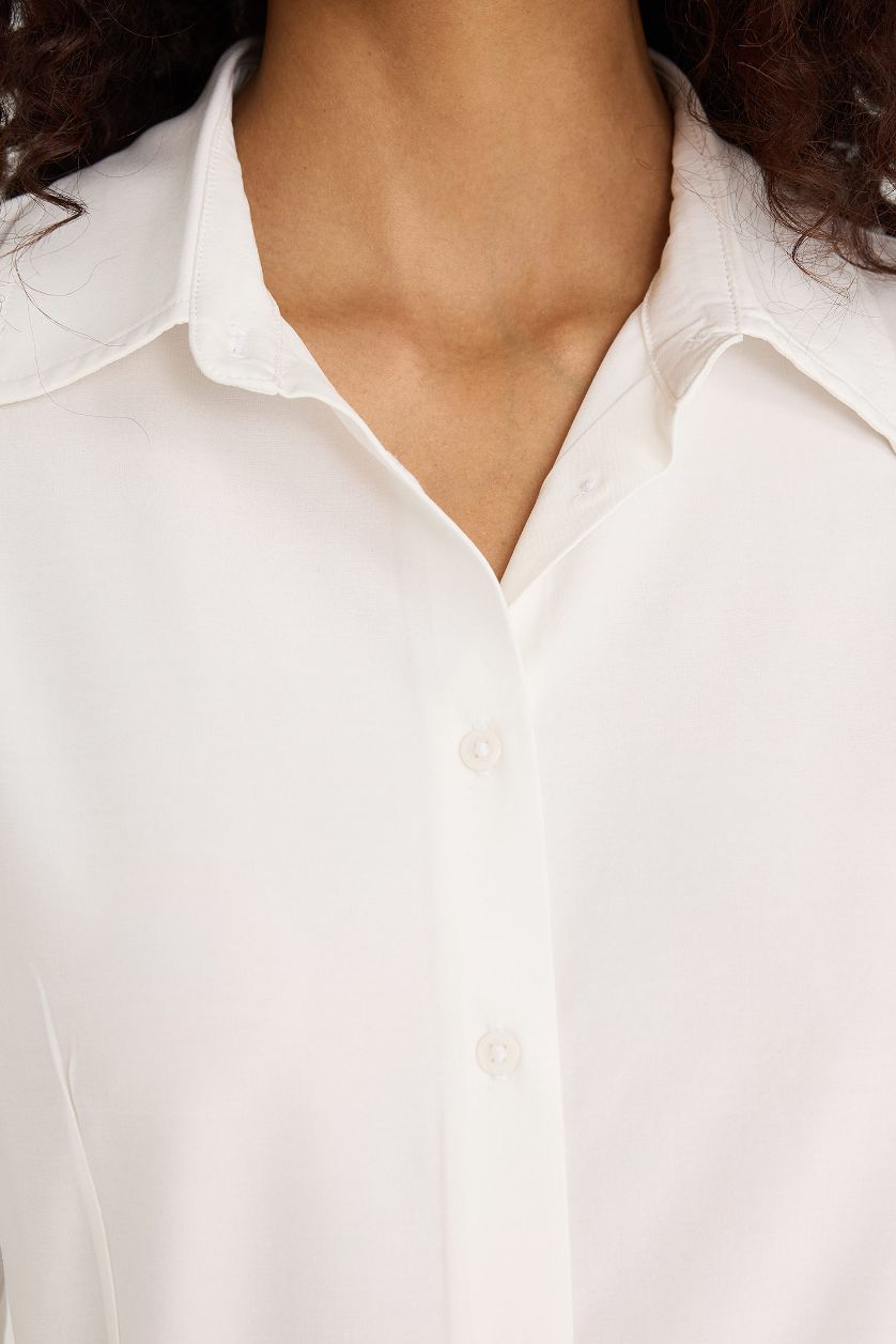 حريمي أبيض قميص كم طويل بنغاليني سليم فيت مخصر