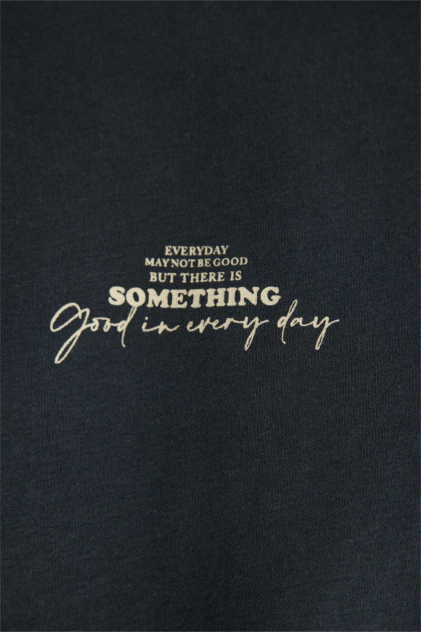 Erkek Antrasit Comfort Regular Fit Rahat Kalıp Bisiklet Yaka Sırt Baskılı Kısa Kollu Tişört