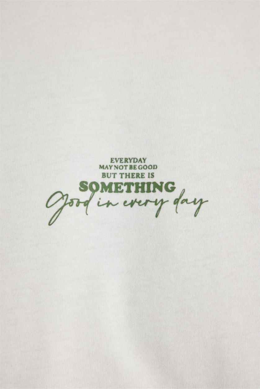 Man Ecru Comfort Fit Printed Short Sleeve T-Shirt