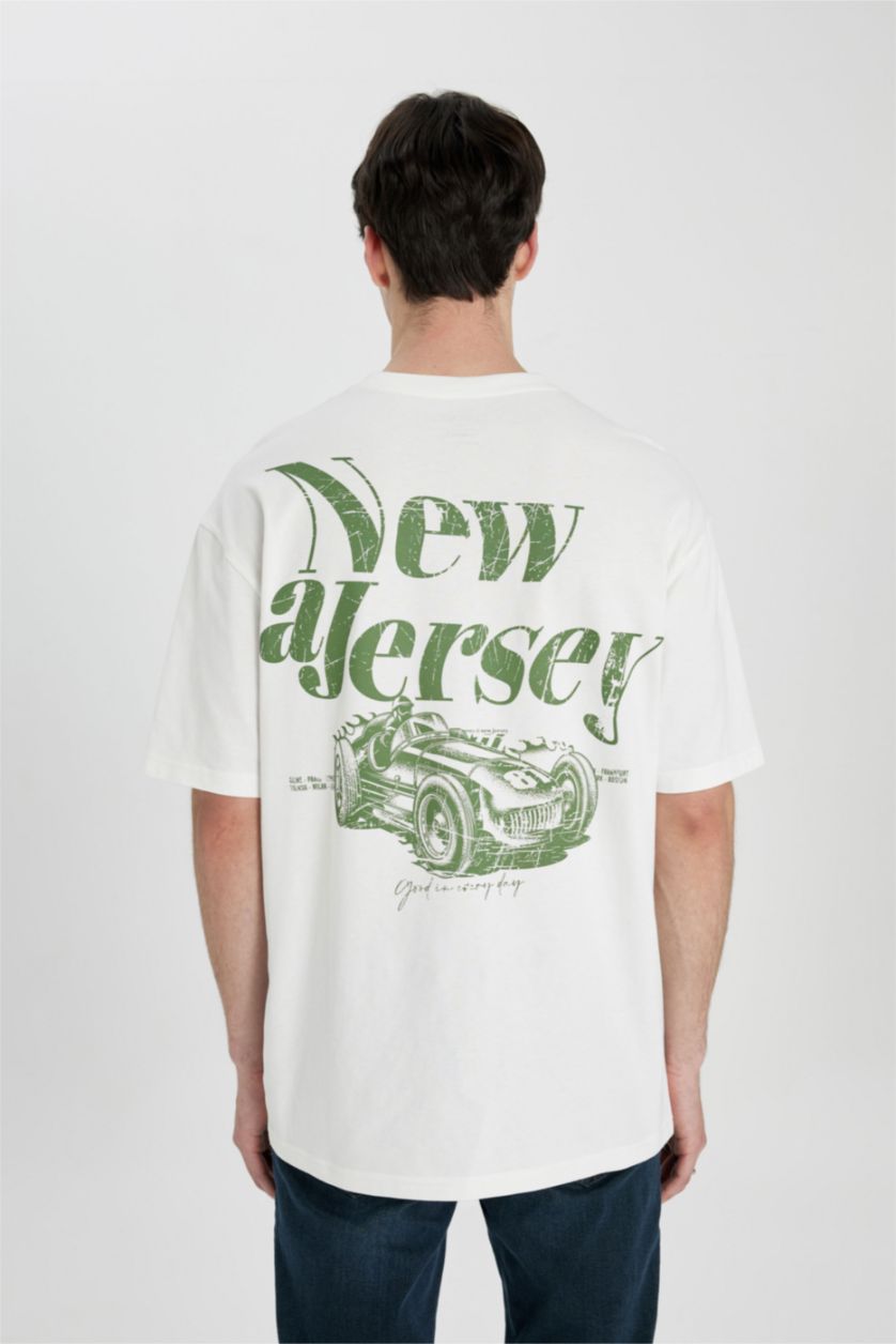 Man Ecru Comfort Fit Printed Short Sleeve T-Shirt