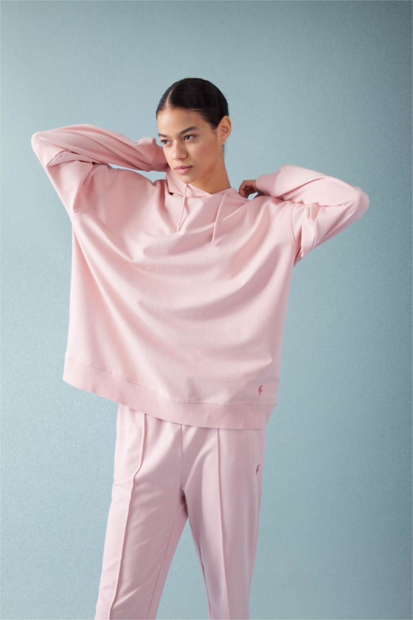 حريمي وردي سويت شيرت رياضي اوفر سايز بكابيشون بجيب من DeFactoFit