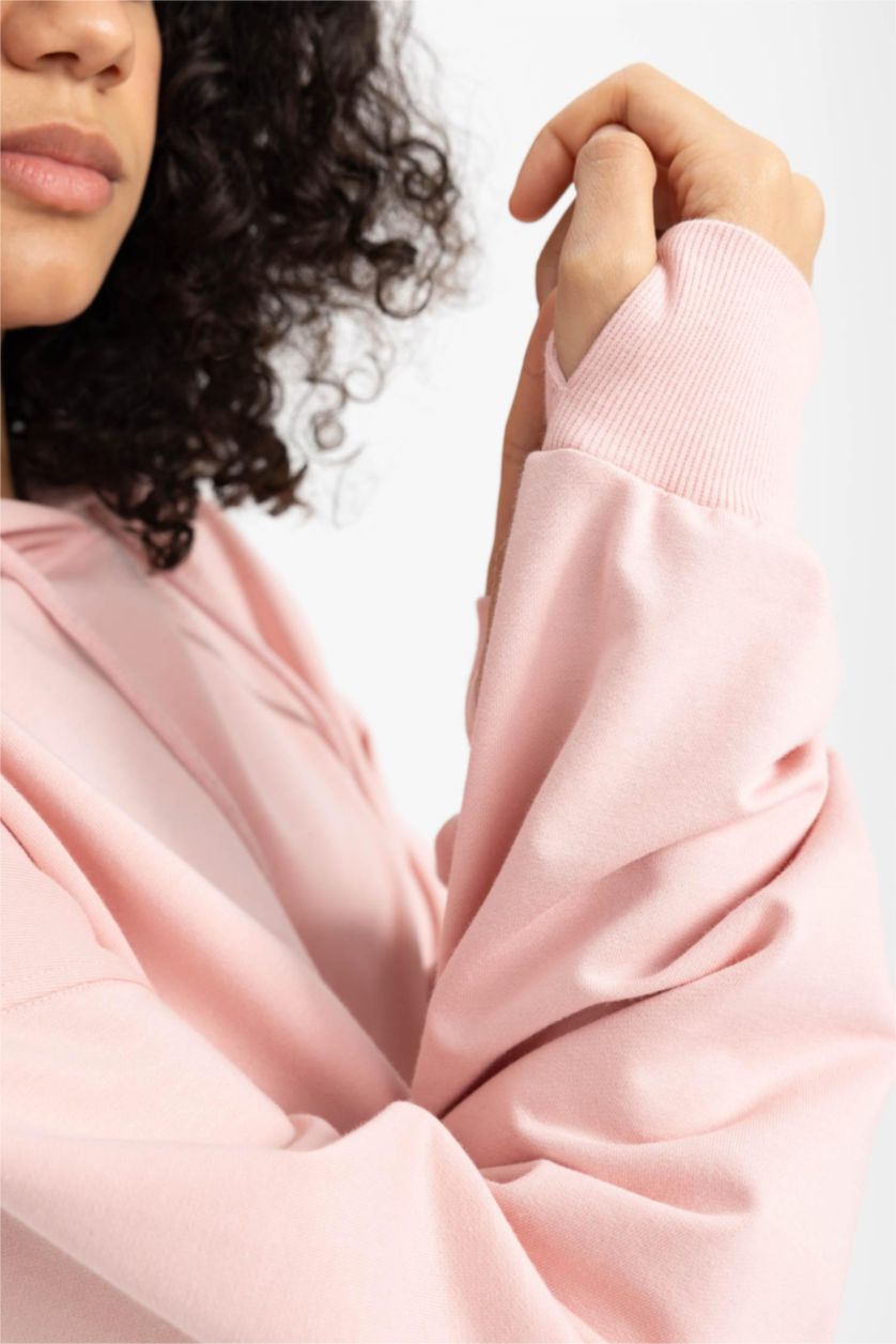 حريمي وردي سويت شيرت رياضي اوفر سايز بكابيشون بجيب من DeFactoFit