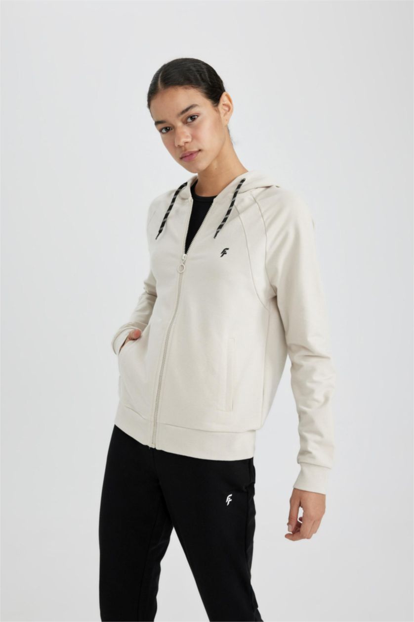 Woman Sand DeFactoFit Regular Fit Zipper Cardigan