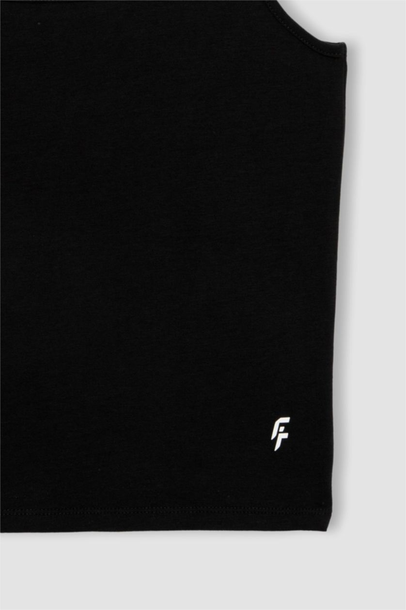 FEMME Noir Débardeur de Sport Jersey Slim imprimé à Col Rond de DeFactofit