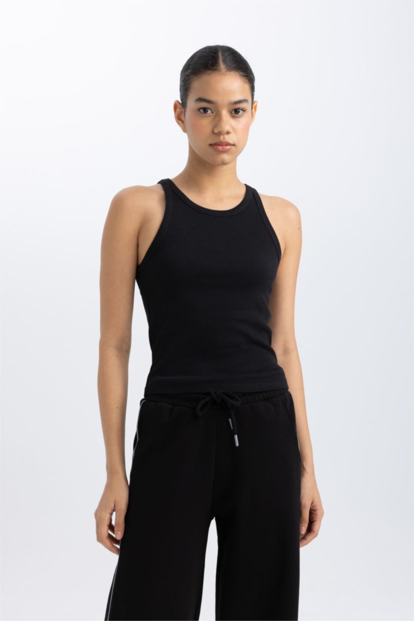 Женщины Черный Спортивная майка приталенного кроя, DeFactoFit