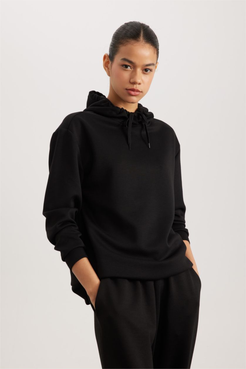 نساء أسود Standard Fit Scuba Fabric Sweatshirt