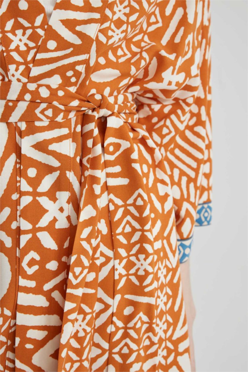 Woman Orange Oversize Fit Shawl Collar Long Sleeve Blouse