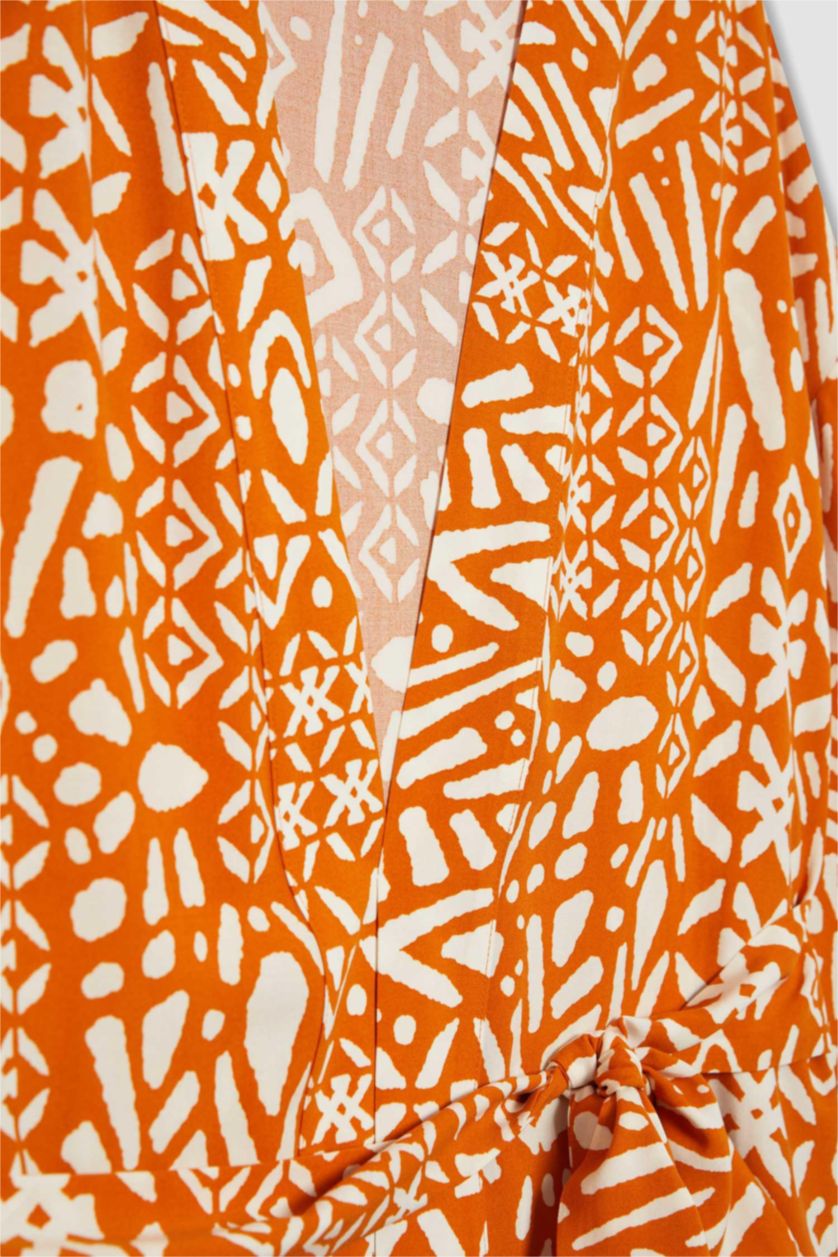 Woman Orange Oversize Fit Shawl Collar Long Sleeve Blouse