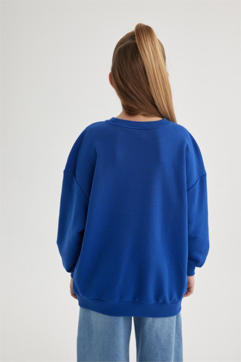 بناتي أزرق غامق سويت شيرت بناتي قصة مريحة