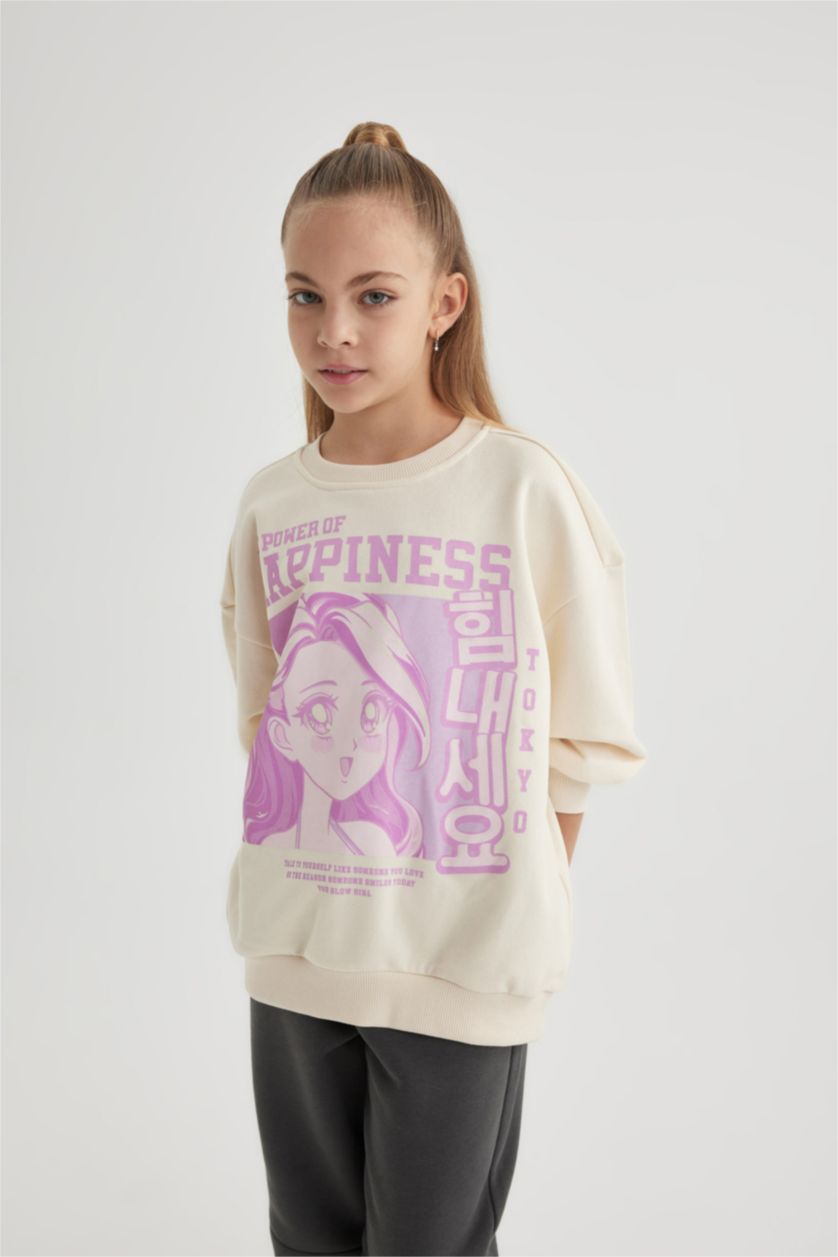 GIRLS & TEENS Ecru Girl Relax Fit Crew Neck Sweatshirt