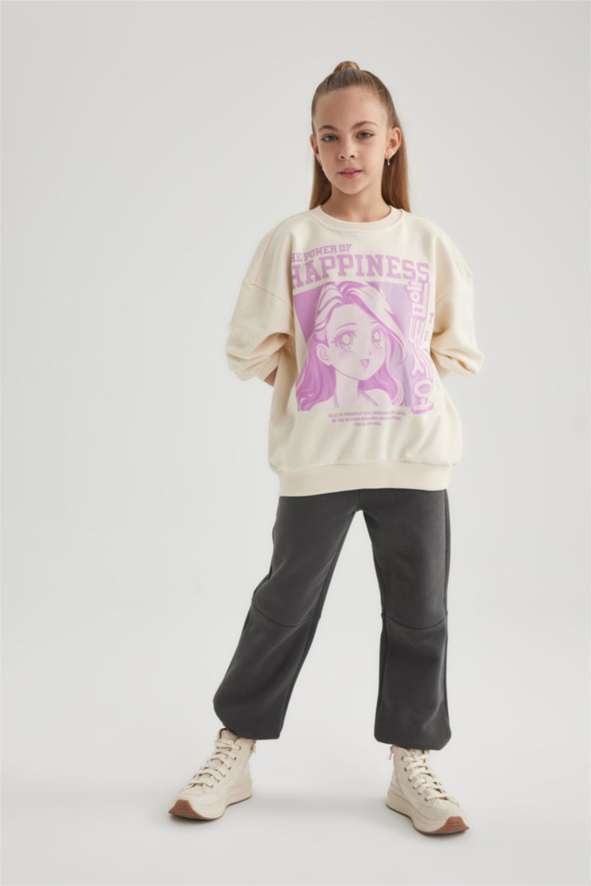 GIRLS & TEENS Ecru Girl Relax Fit Crew Neck Sweatshirt
