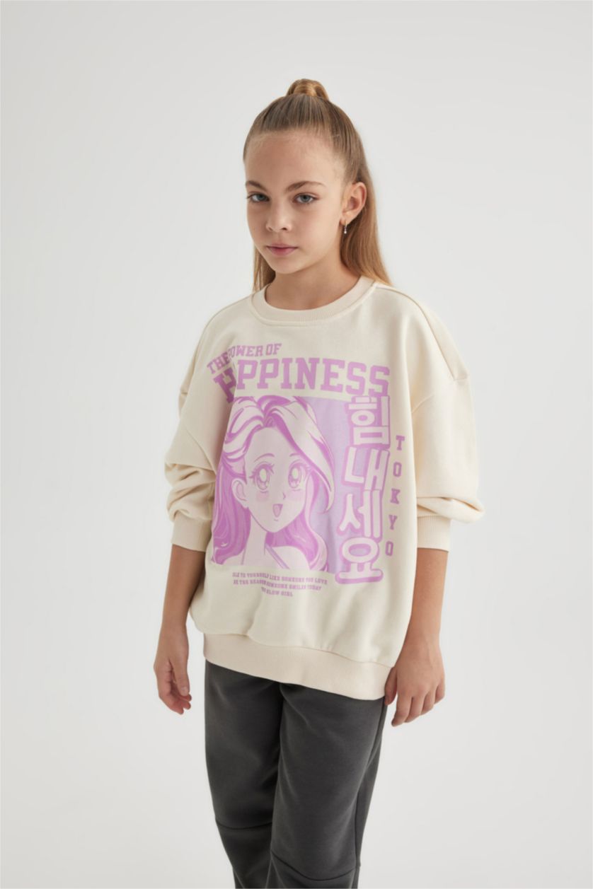 GIRLS & TEENS Ecru Girl Relax Fit Crew Neck Sweatshirt