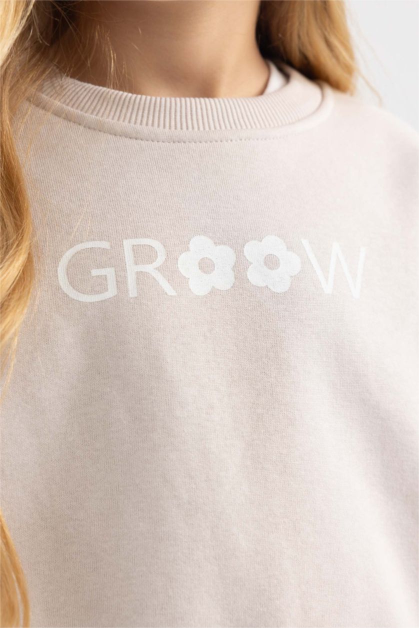 بنات رمادي فاتح سويت شيرت بناتي قصة مريحة قماش سميك