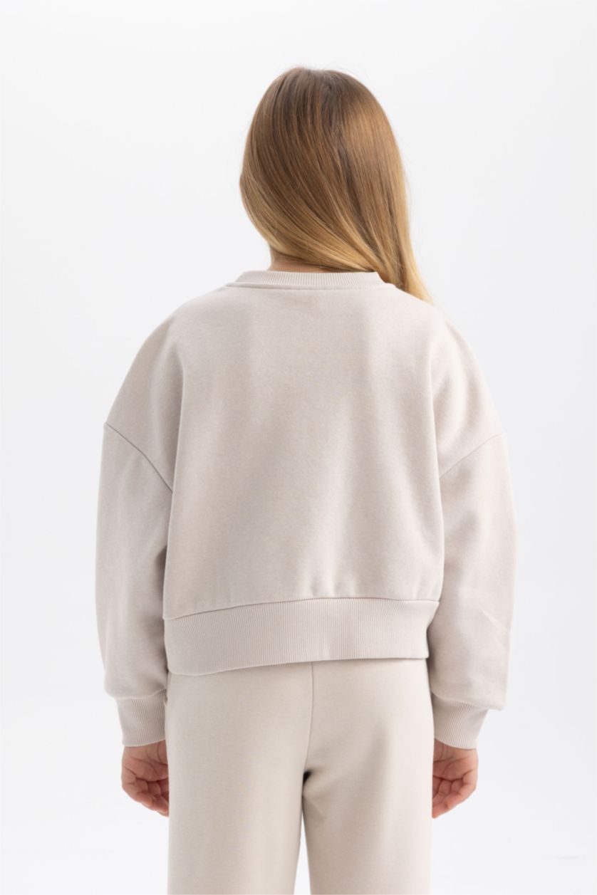 بنات رمادي فاتح سويت شيرت بناتي قصة مريحة قماش سميك