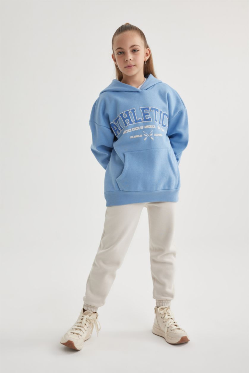 GIRLS & TEENS Blue Girl Oversize Fit Hooded Thick Sweatshirt with Soft Fuzzy Inside