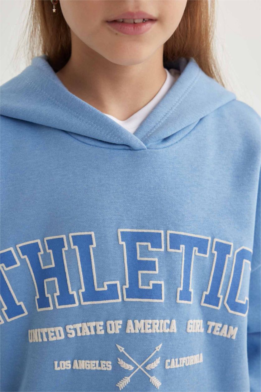 GIRLS & TEENS Blue Girl Oversize Fit Hooded Thick Sweatshirt with Soft Fuzzy Inside