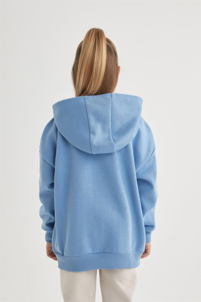 GIRLS & TEENS Blue Girl Oversize Fit Hooded Thick Sweatshirt with Soft Fuzzy Inside