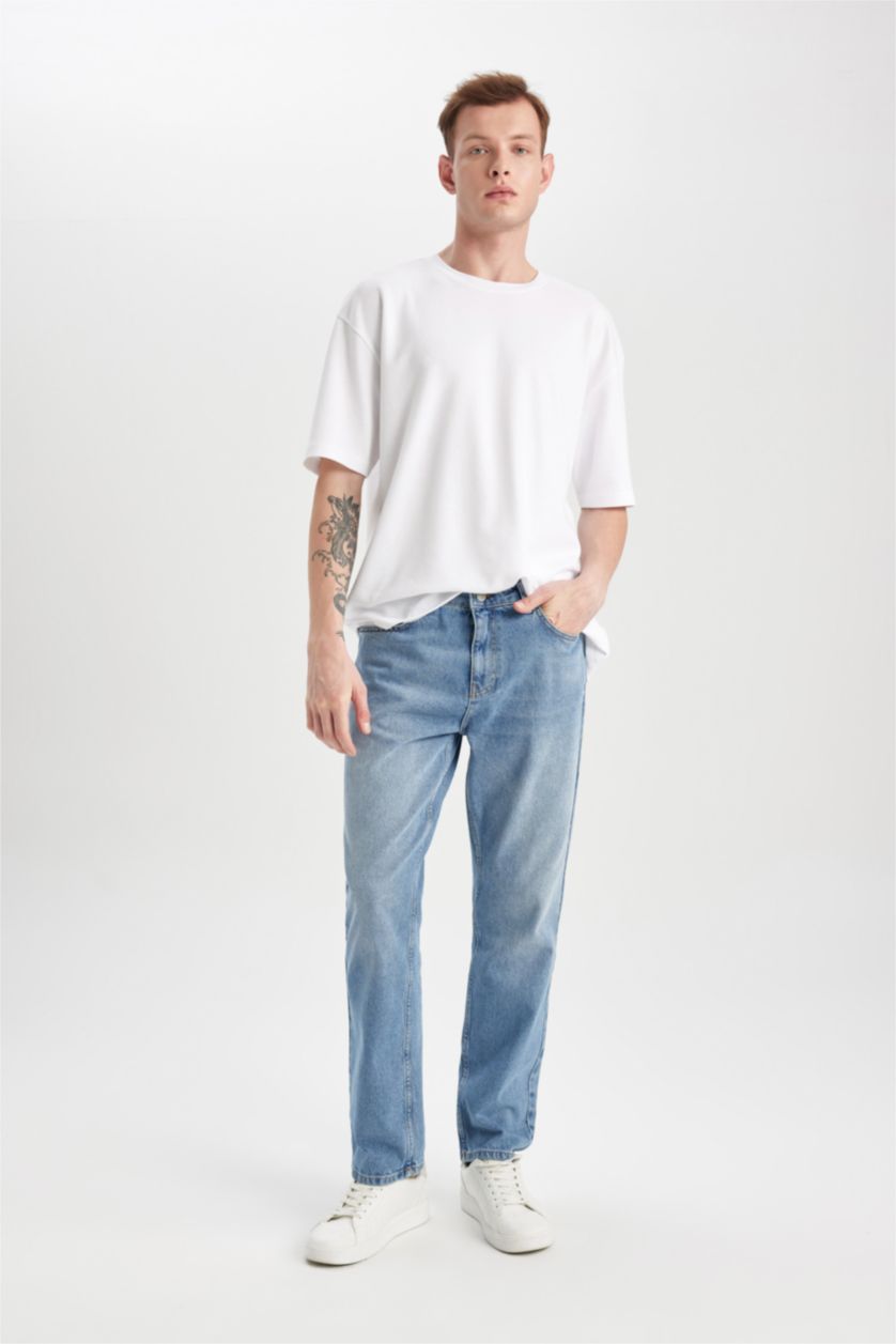 رجالي أزرق فاتح بنطلون جينز قصة مستقيمة