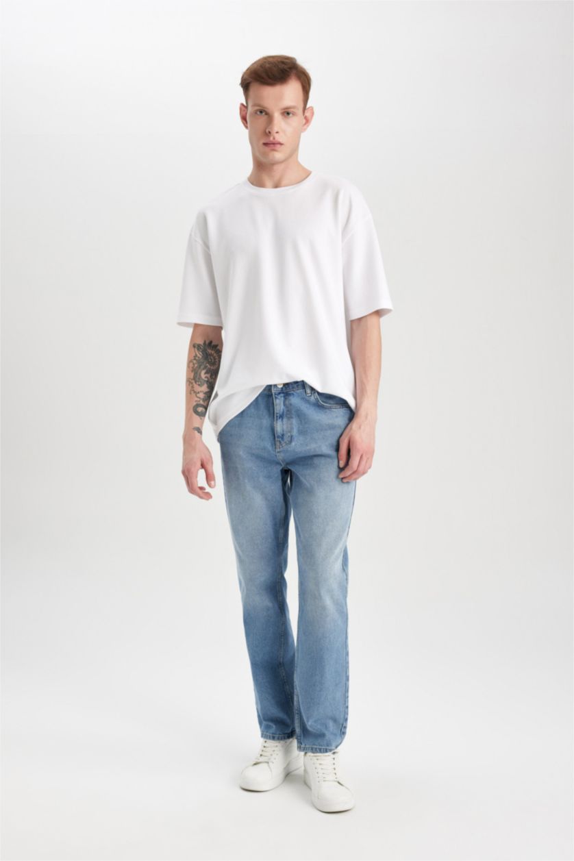 رجالي أزرق فاتح بنطلون جينز قصة مستقيمة