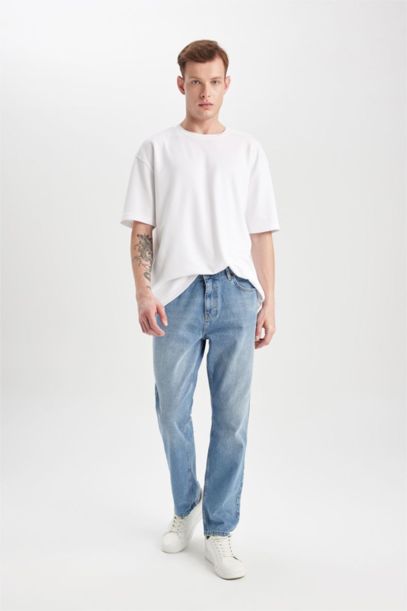 رجالي أزرق فاتح بنطلون جينز قصة مستقيمة