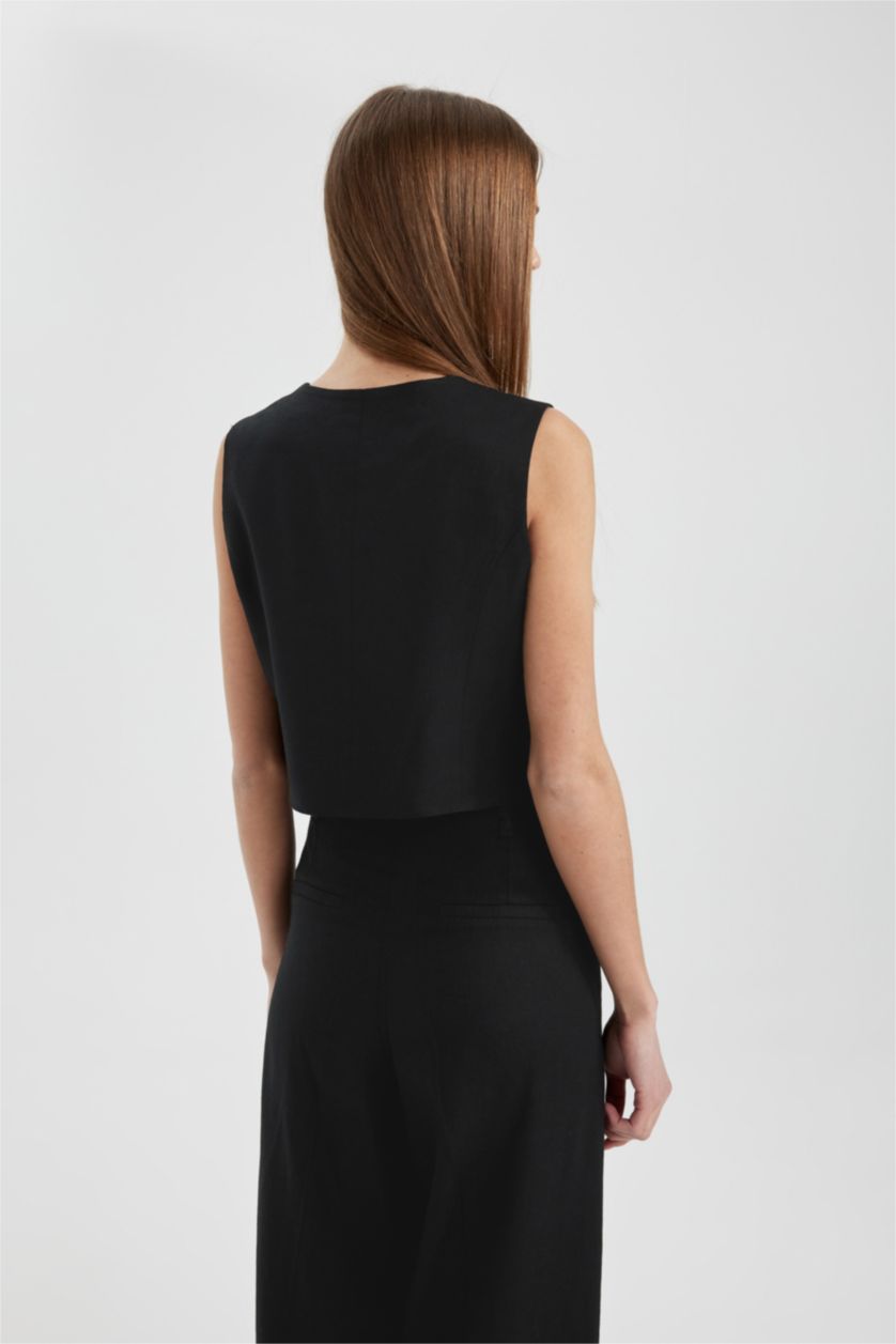 WOMAN Black Regular Fit Linen Blend Vest