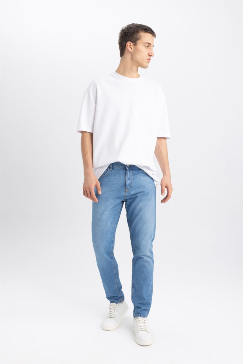 HOMME Bleu Pantalon Jean Coupe Régulière Tapered