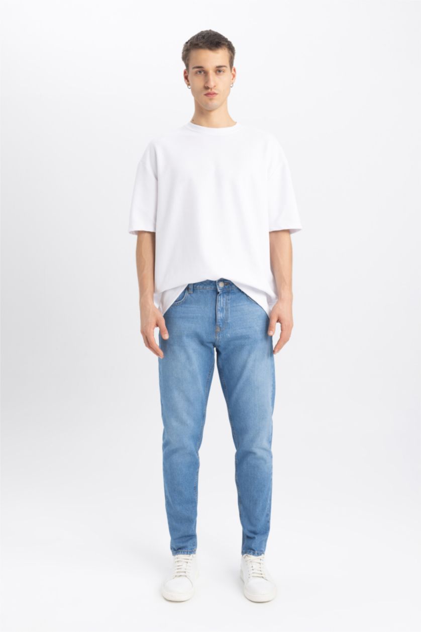 HOMME Bleu Pantalon Jean Coupe Régulière Tapered