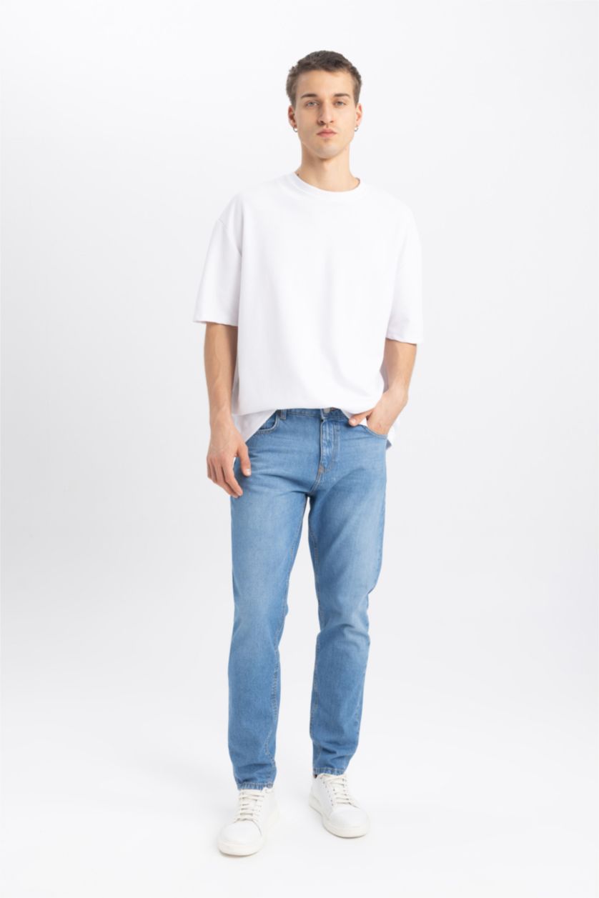 HOMME Bleu Pantalon Jean Coupe Régulière Tapered