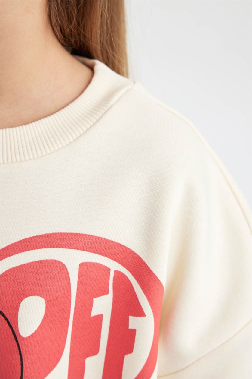 FILLES Écru Sweat-Shirt Épais Col Rond Avec Intérieur En Polaire Douce Imprimé Powerpuff Girls Pour Fille